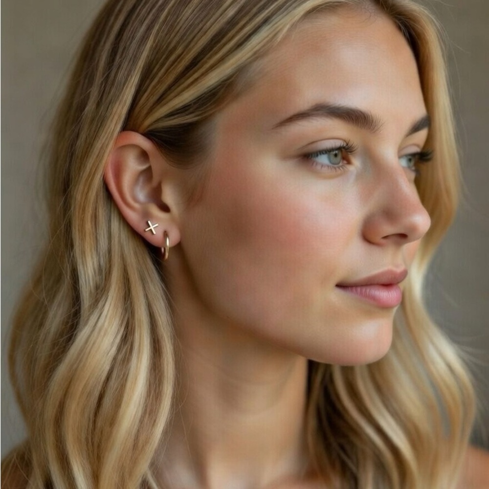 Adornmonde 14K Rose Gold X Stud Piercing Earring | Single Cartilage Helix Stud
